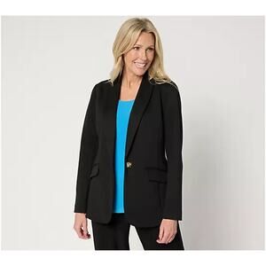 Susan Graver Regular Pique Knit Shawl Collar Blazer Black Large A680514